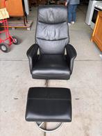 Prima zwarte leren relaxstoel relaxfauteuil, Huis en Inrichting, Fauteuils, Ophalen, Gebruikt, Minder dan 75 cm, Leer