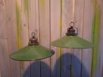 Groene Emaille Hanglampen - Franse Schotellampen, Gebruikt, Ophalen of Verzenden, Metaal, Minder dan 50 cm