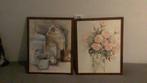 2 aquarelleren met mahoniehouten lijsten, Ophalen, Zo goed als nieuw, Schilderij, 50 tot 75 cm