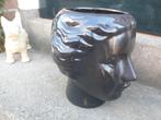 Hoofd aardewerk zwart keramiek vaas kop pot 25 cm. hoog, Tuin en Terras, Bloempotten, Gebruikt, Rond, Binnen, Ophalen of Verzenden