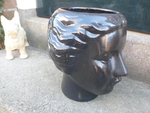 Hoofd aardewerk zwart keramiek vaas kop pot 25 cm. hoog, Tuin en Terras, Bloempotten, Gebruikt, Aardewerk, Binnen, Balkon, Minder dan 40 cm