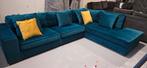 Turquoise Velvet Hoekbank ZGAN - Professioneel Gereinigd, Huis en Inrichting, Ophalen, Zo goed als nieuw