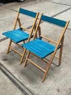 Set Van Twee Vintage Klapstoelen, Groen / Blauwe Zitting. Ne, Huis en Inrichting, Stoelen, Gebruikt, Twee, Overige kleuren, Ophalen of Verzenden