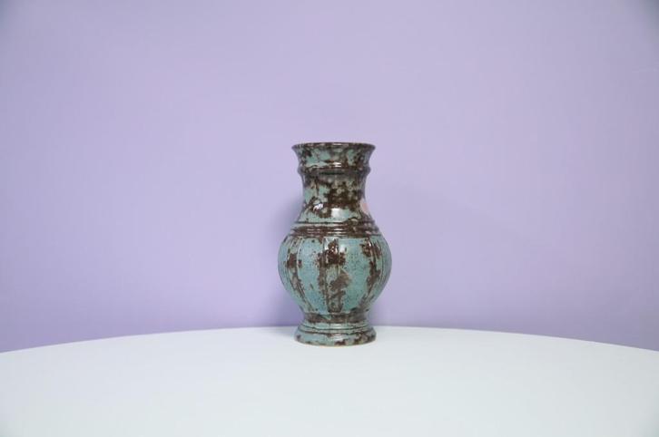 blauwe & bruine West Germany vaas, Huis en Inrichting, Woonaccessoires | Vazen, Gebruikt, Blauw, Minder dan 50 cm, Aardewerk of Porselein
