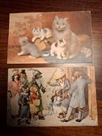 2 vintage postkaarten katten en honden '20, Verzamelen, Ansichtkaarten | Dieren, Ophalen of Verzenden, 1920 tot 1940, Gelopen