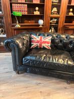 chesterfield originele bank zwart leer, Ophalen, 100 tot 125 cm, Info@chesterfieldjunkie.nl, Zo goed als nieuw