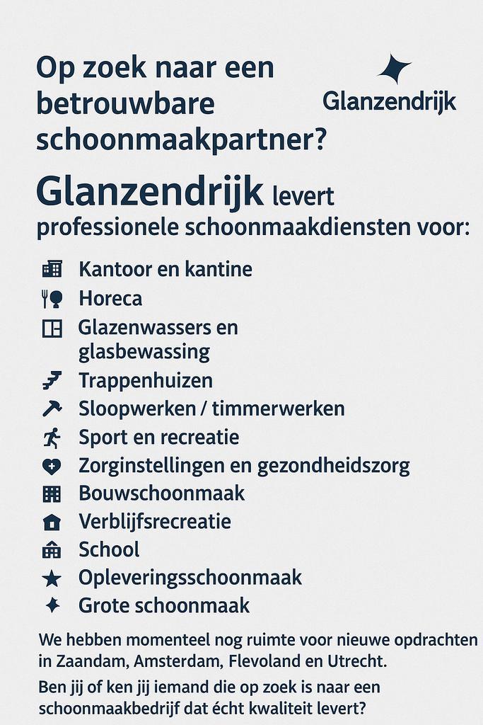 Glanzendrijk schoonmaakbedrijf, Vacatures, Vacatures | Schoonmaak en Facilitaire diensten
