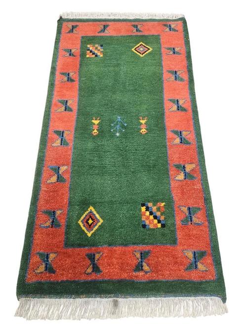 Handmade Persian wool Gabbeh Modern green 69x131cm, Huis en Inrichting, Stoffering | Tapijten en Kleden, Zo goed als nieuw, 50 tot 100 cm
