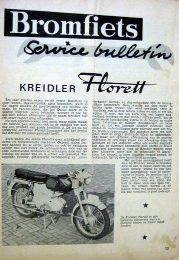 Kreidler Florett Service Bulletin, uit het blad Bromfiets beschikbaar voor biedingen