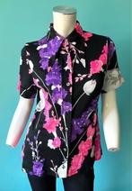 Vintage originele jaren 70 blouse zwart/roze/paars maat 36, Verzenden, Paars, Vintage, Maat 36 (S)
