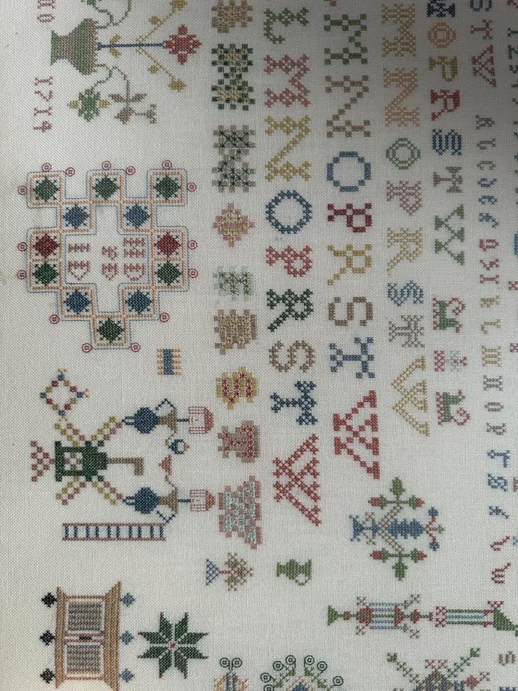 T.k Grote Ingelijste Geborduurde Merklap, Antiek en Kunst, Antiek | Kleden en Textiel, Ophalen