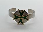 B771 Prachtige zilveren manchet armband Maltezer kruis, Ophalen of Verzenden, Zilver, Armband