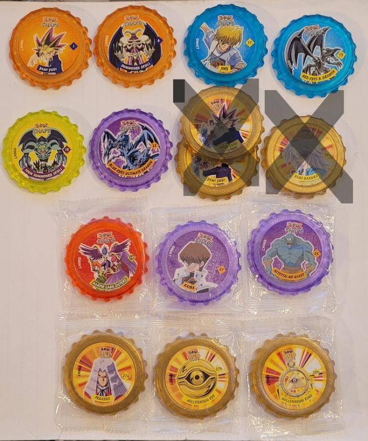 YU-GI-OH CHAPS, 13 stuks, Verzamelen, Flippo's, Losse flippo's, Adventure, Cheetos 24 Game, Chester Cheetos, Flying, Gouden Flippo's