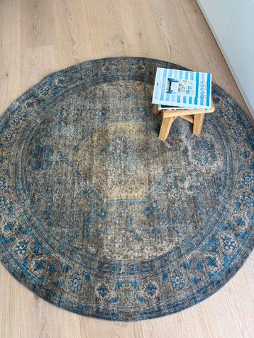 Vintage Rond Tapijt Blauw/ Groen 160 cm diameter beschikbaar voor biedingen