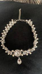 Vintage choker met stras kristal en pareltjes zilverkleurig, Met kristal, Overige materialen, Ophalen of Verzenden, Zo goed als nieuw