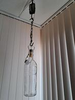 Hanglamp, fles aan katrol, Ophalen of Verzenden, Zo goed als nieuw, Glas, 75 cm of meer