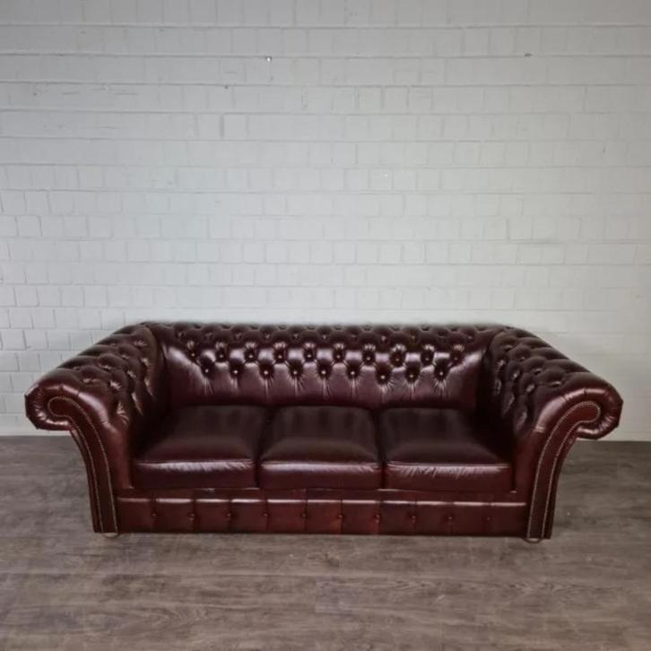 24656 Bank Rundleder Donkerrood-Bruin 3-Zitter, Huis en Inrichting, Banken | Sofa's en Chaises Longues, Zo goed als nieuw, Driepersoons