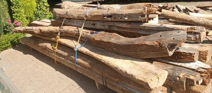 Antieke Eiken, Grenen en Vuren balken, globaal 7 m3 350 €, Doe-het-zelf en Verbouw, Hout en Planken, Gebruikt, Balk, Eiken, 300 cm of meer
