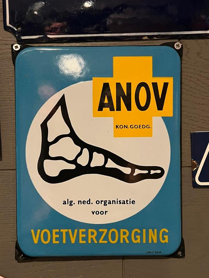 OUD EMAILLE BORD VOETVERZORGING ANOV, Verzamelen, Merken en Reclamevoorwerpen, Zo goed als nieuw, Reclamebord, Ophalen of Verzenden