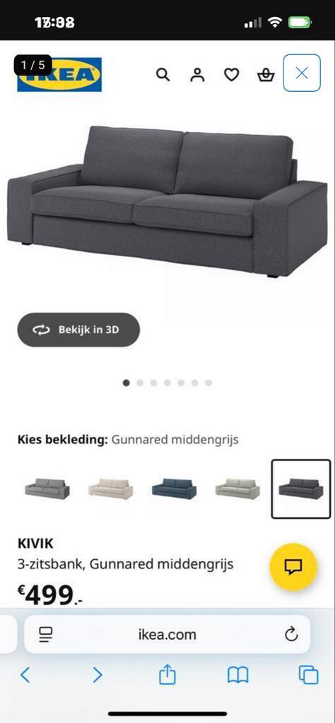 Kivik Hoezen 3-zitsbank + Voetenbank - Grijs, Huis en Inrichting, Banken | Bankstellen, Zo goed als nieuw, Rechte bank, Driepersoons