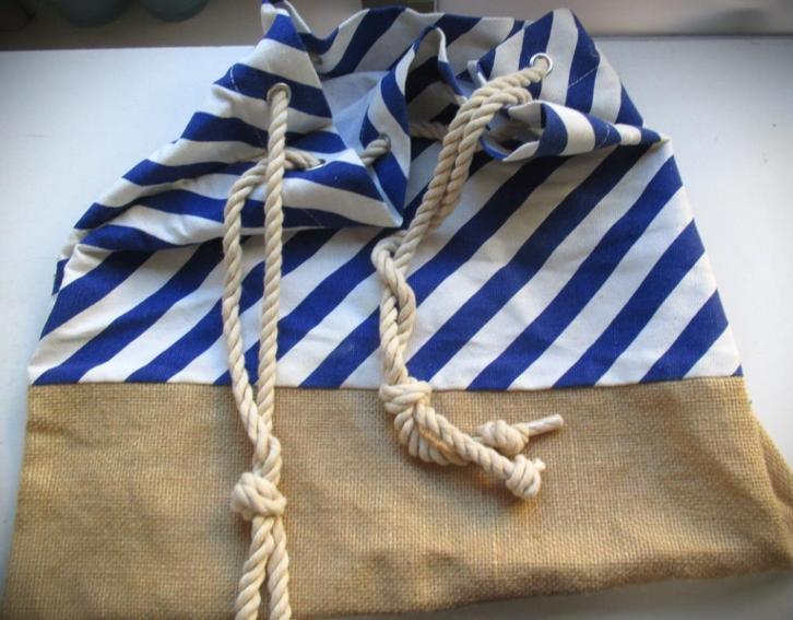 Strand Tas~Strandtas~Blauwe strepen~Katoen en jute, Sieraden, Tassen en Uiterlijk, Tassen | Damestassen, Gebruikt, Overige typen