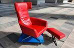 Leolux design Elixer Relax fauteuil + hocker rood leer, Huis en Inrichting, Fauteuils, Ophalen, Gebruikt, 75 tot 100 cm, Metaal