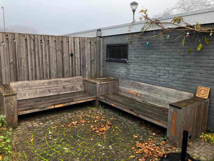 Houten Tuinbank met zitkussens, Tuin en Terras, Tuinbanken, Hout, Ophalen
