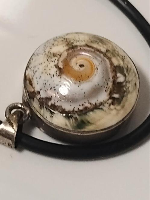 Vintage 925 zilveren zeeslak pendant ketting met onyx, Sieraden, Tassen en Uiterlijk, Antieke sieraden, Ketting, Zilver, Ophalen of Verzenden