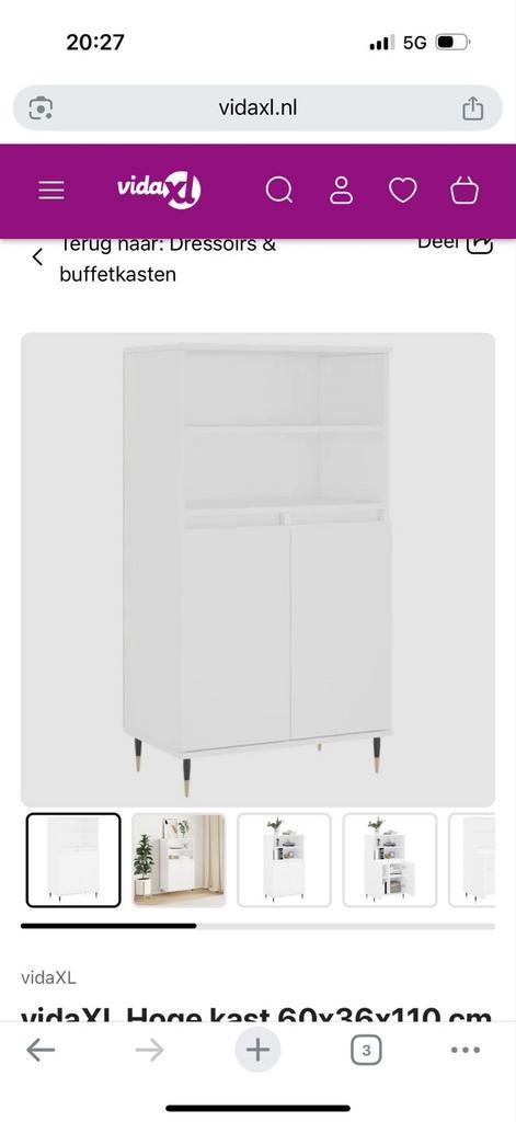vidaXL Hoge Kast 60x36x110 cm Wit, Huis en Inrichting, Kasten | Buffetkasten, Nieuw, 100 tot 150 cm, Minder dan 50 cm, 25 tot 50 cm