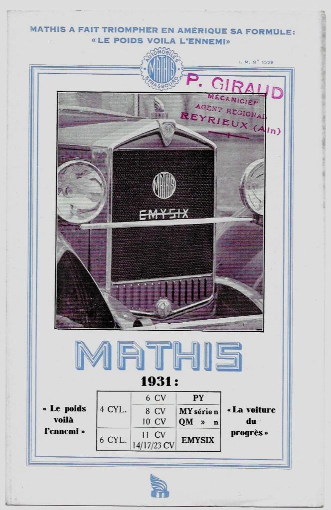 Mathis 1931 folder franse auto oldtimer, Boeken, Auto's | Folders en Tijdschriften, Zo goed als nieuw, Overige merken, Ophalen of Verzenden