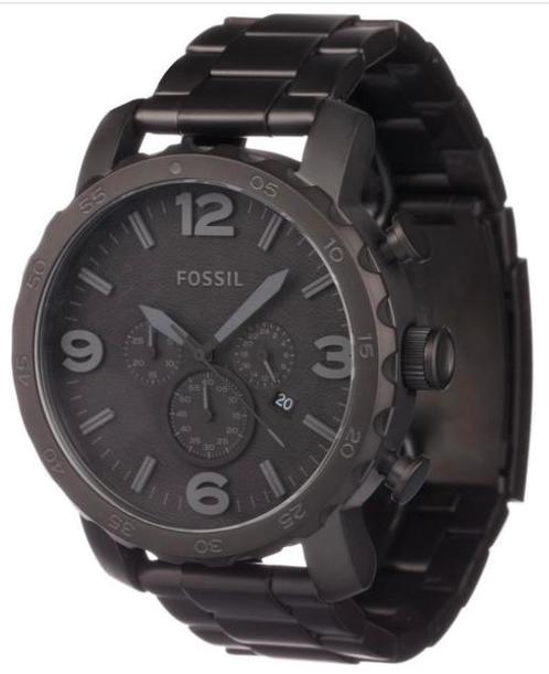 Fossil “Nate” mat zwart horloge heren, Sieraden, Tassen en Uiterlijk, Horloges | Heren, Zo goed als nieuw, Overige merken, Staal
