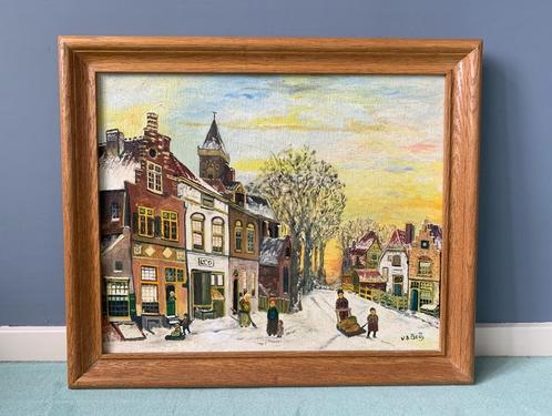 Olieverfschilderij Winter Eikenhout lijst 47,5 x 57 cm, Antiek en Kunst, Kunst | Schilderijen | Klassiek, Ophalen of Verzenden