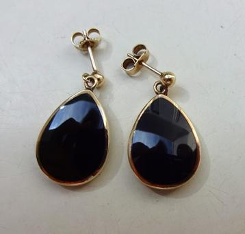 9 kt Gouden oorbellen / druppel hangers: zwarte onyx. 1993 beschikbaar voor biedingen