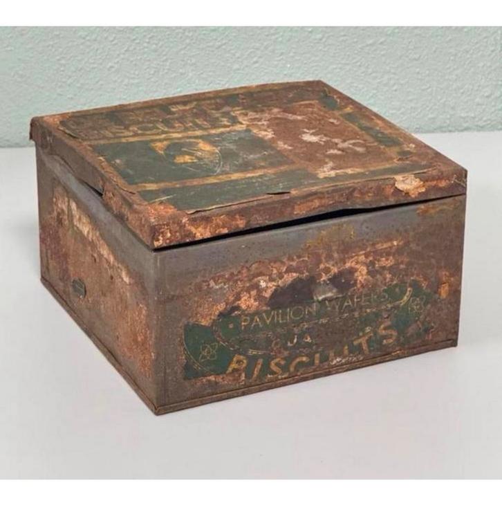 Antiek verroest blik blikken trommel De Beukelaer's Biscuits, Verzamelen, Blikken, Gebruikt, Overige, Ophalen of Verzenden
