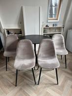 Eettafel stoelen velvet 4 st., Ophalen, Zo goed als nieuw, Grijs, Vier