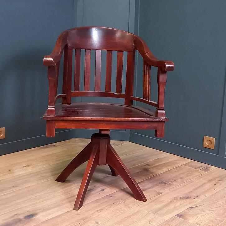 Mahoniehouten bureaustoel met draaifunctie, Huis en Inrichting, Bureaustoelen, Zwart, Ophalen of Verzenden