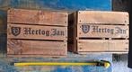 2 Hertog Jan houten kratten, Huis en Inrichting, Woonaccessoires | Kisten, Minder dan 50 cm, Minder dan 50 cm, Gebruikt, Minder dan 50 cm