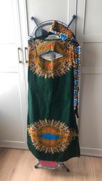 Jurk in Afrikaanse stof met ceintuur, 100% katoen, Maat 38/40 (M), Ophalen of Verzenden, Zo goed als nieuw, Onder de knie