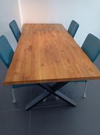 Moderne eikenhouten eettafel met stalen kruispoten, Huis en Inrichting, Tafels | Eettafels, Ophalen, 200 cm of meer, 50 tot 100 cm