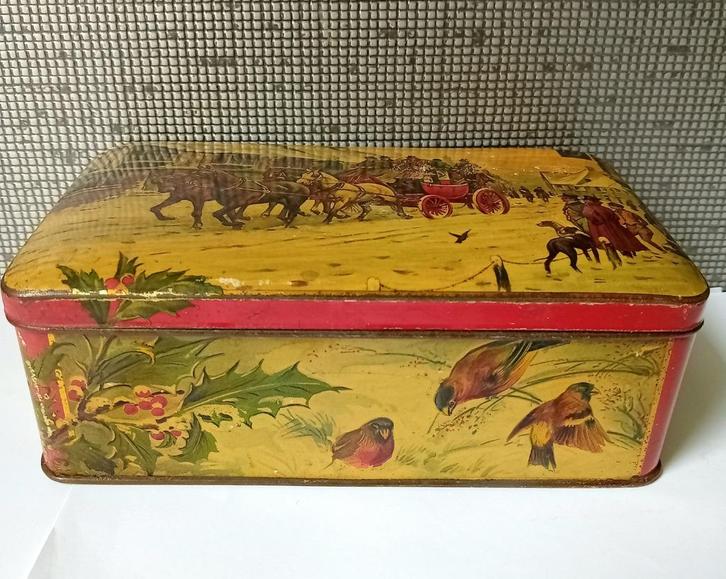 vintage de gruyter""s thee blik met kerst versiering, Verzamelen, Blikken, Gebruikt, Thee, Ophalen of Verzenden