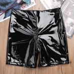 Dames wetlook hot pants zwart leren broekje glimmende sexy, Maat 38/40 (M), Kort, Verzenden, Zwart