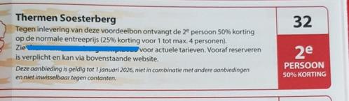 Thermen Soesterberg 2e persoon 50% korting, Tickets en Kaartjes, Kortingen en Cadeaubonnen, Twee personen, Spa of Sauna, Kortingsbon