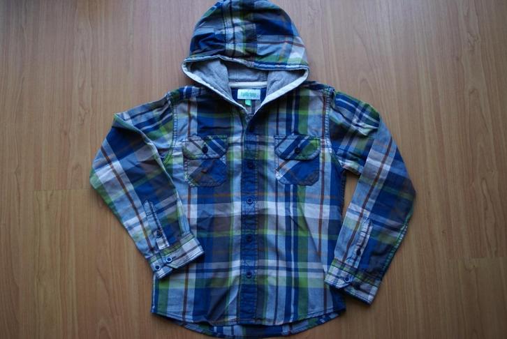 Leuk geruit blousje met capuchon, lange mouwen, mt 128, Kinderen en Baby's, Kinderkleding | Maat 128, Zo goed als nieuw, Jongen