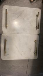 Marmere Dienbladen met Gouden Handvatten - Set van 2, Huis en Inrichting, Ophalen, Zo goed als nieuw, Rechthoekig, Overige materialen