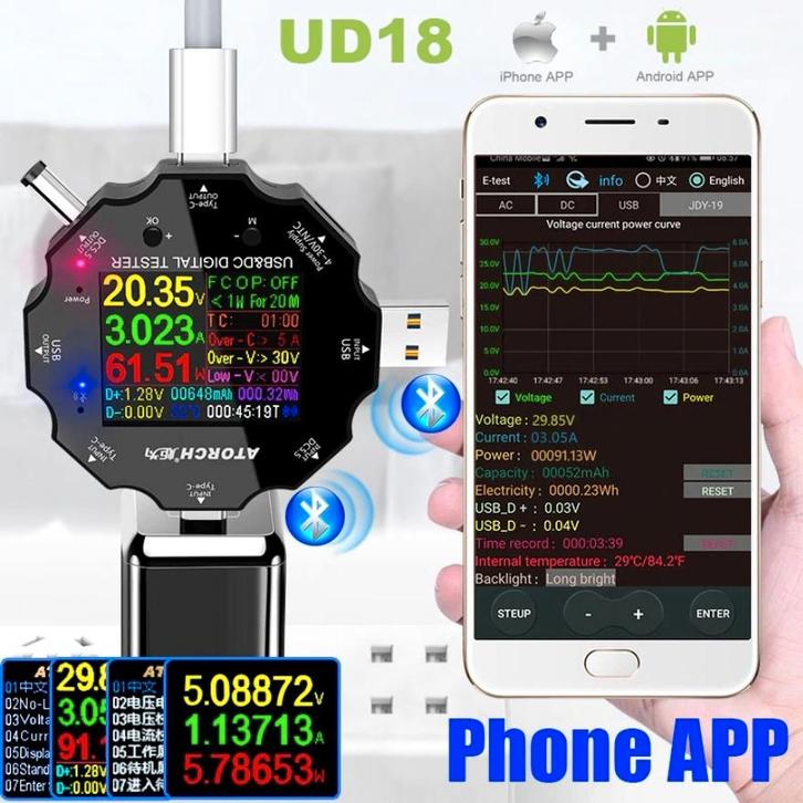 UD18 USB Tester APP DC Digital Voltmeter, Hobby en Vrije tijd, Elektronica-componenten, Nieuw, Ophalen of Verzenden