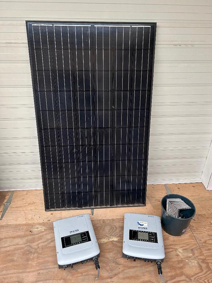 9 Zonnepanelen plus omvormers, Doe-het-zelf en Verbouw, Zonnepanelen en Toebehoren, Gebruikt, Compleet systeem, 200 wattpiek of meer