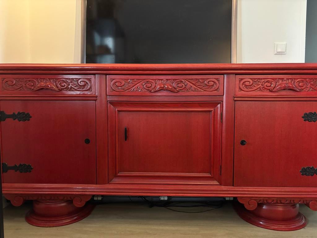 Vintage rode dressoir, Ophalen, Gebruikt, 150 tot 200 cm, Minder dan 100 cm