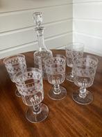 5 Antieke Kristallen Wijnglazen en Karaf, Antiek en Kunst, Antiek | Glas en Kristal, Ophalen of Verzenden