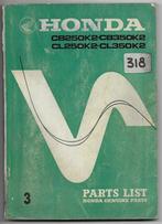Honda CB250 K2 CB350 K2 CL250 K2 CL350 K2 parts list (3314z), Motoren, Ophalen of Verzenden, Honda