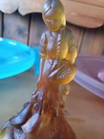 Art deco glazen beeldje.walther glas.ganzenhoedster.amberkl, Ophalen